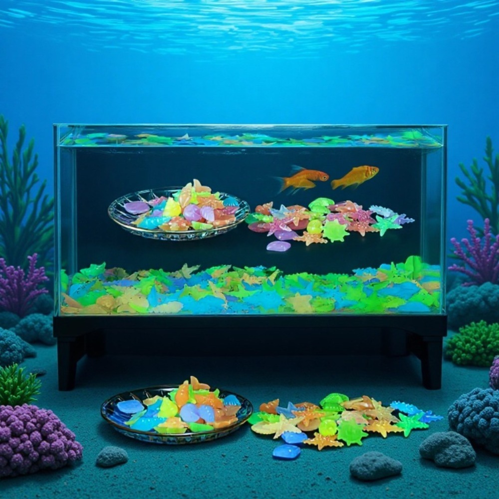 Aquarium Fish Quarantine - 光る発光海洋石、蛍光貝殻、カラフルなヒトデ、水槽の景観装飾用、暗闇で光る