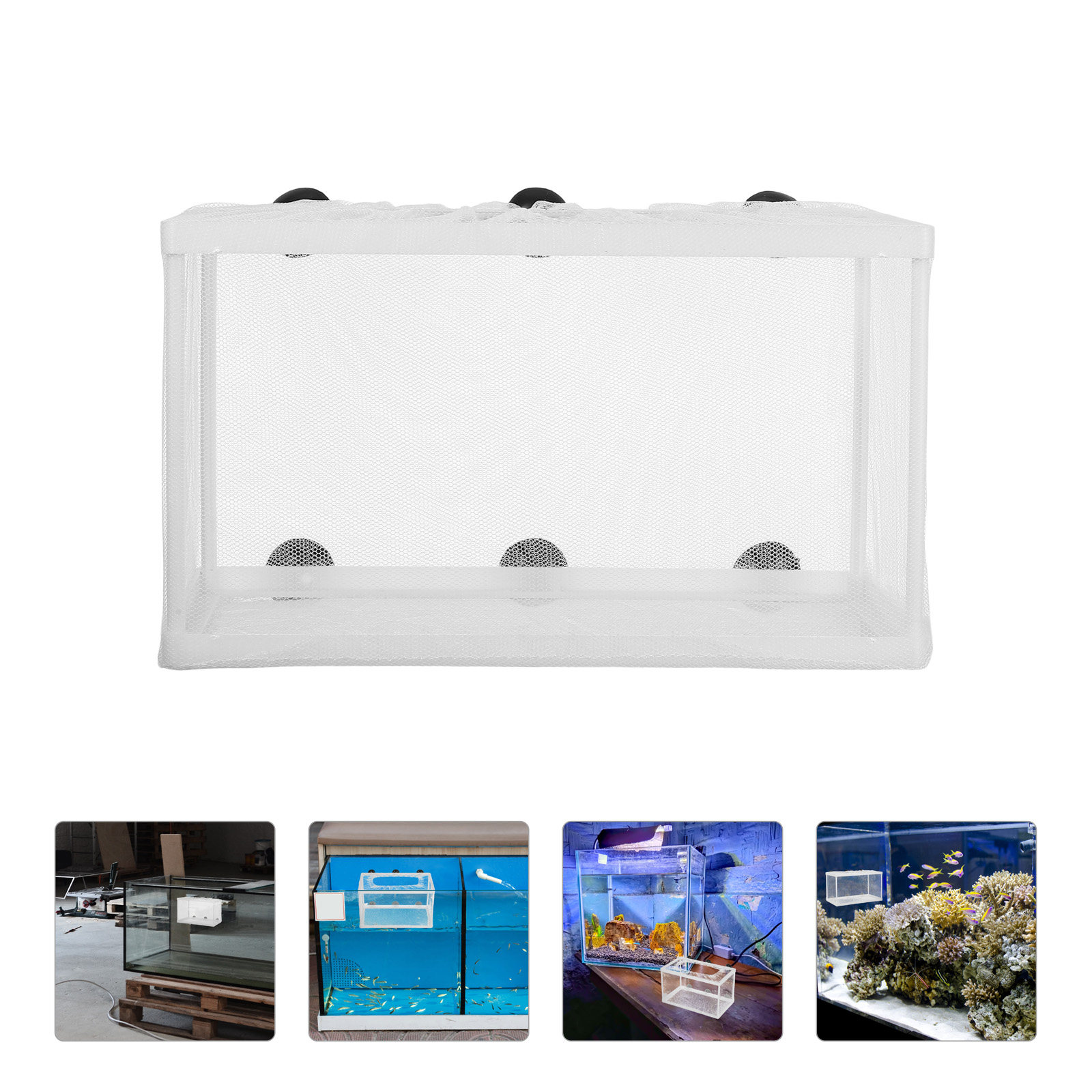 Aquarium Fish Net Big Size - 魚網水族館孵化場インキュベーター大型ポリエステルネットプラスチックフレーム吸盤付き魚箱、稚魚の生存率向上用