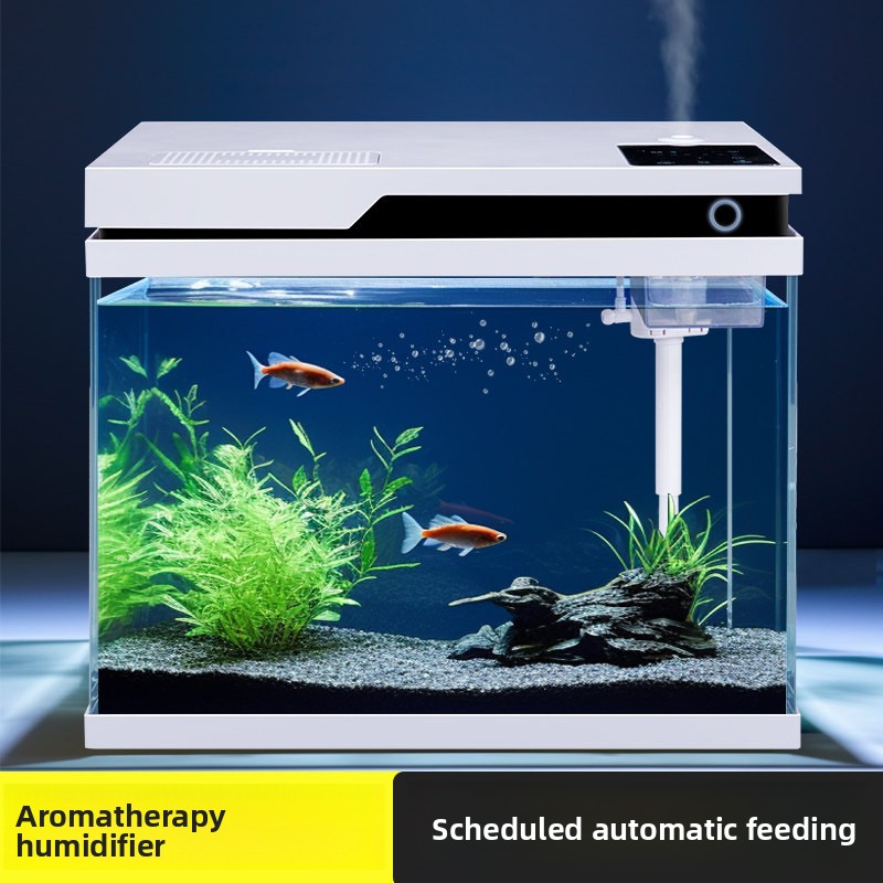 All Fish In Aquarium - 透明ガラス製水槽 スマート自動給餌 リビングルーム用小型家庭水槽 生態ろ過システム搭載 2025年モデル