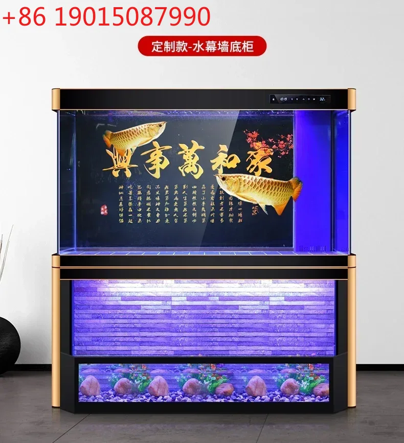 Aquarium Fish Dragon - ドラゴンフィッシュタンク水槽 アルミ合金製流水カーテンウォール 滝型大型リビングルーム用曲線シリンダー