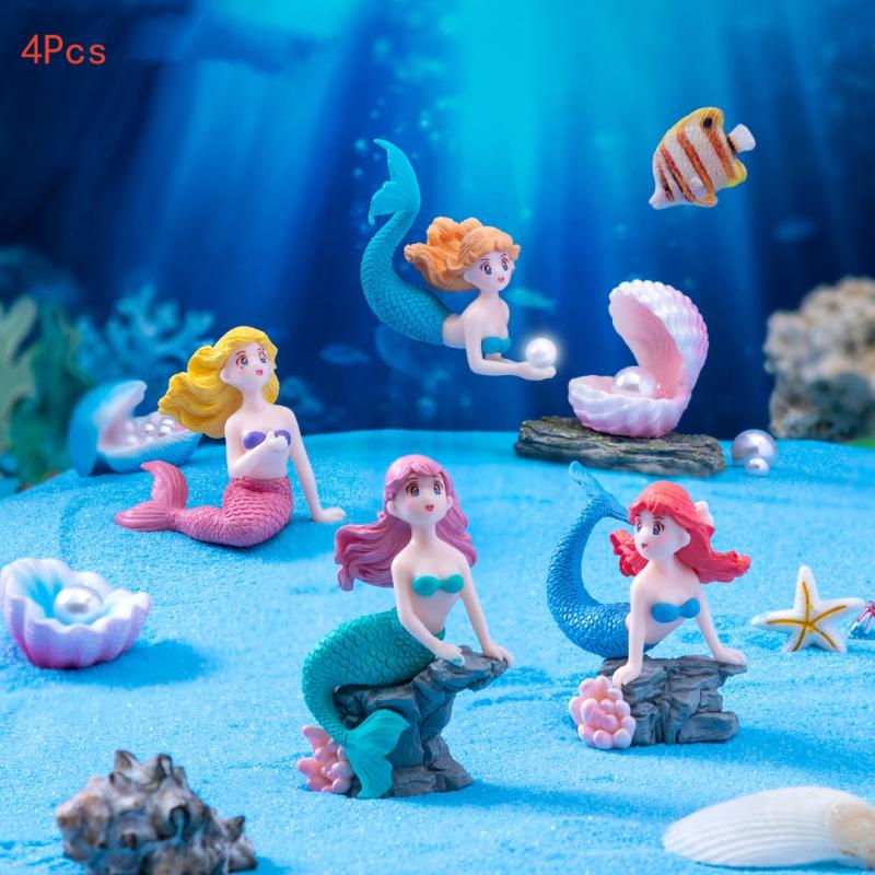 Aquarium Fish Quarantine - 4 個のプラスチック水槽リトルマーメイドオーナメントミニチュア置物水族館の装飾 DIY ケーキ装飾デスククラフトアクセサリー