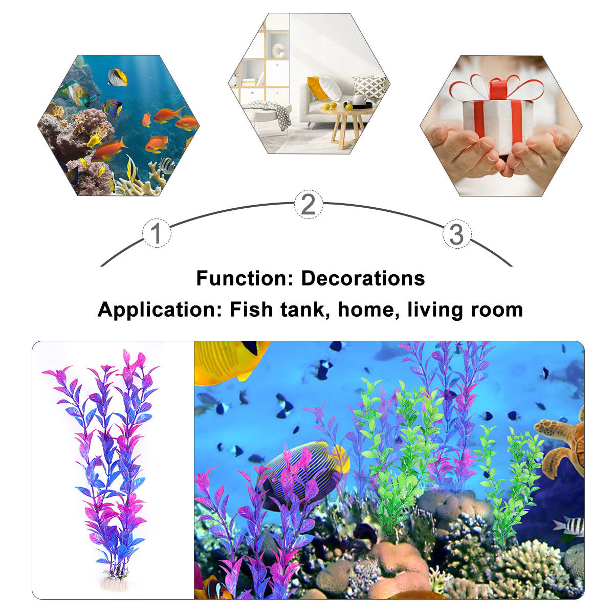 Aquarium Fish Green - 10個入り人工水生植物セット（緑5個、紫5個）水槽、リビングルーム、ホテル、レストラン向け、お手入れ簡単、メンテナンス不要
