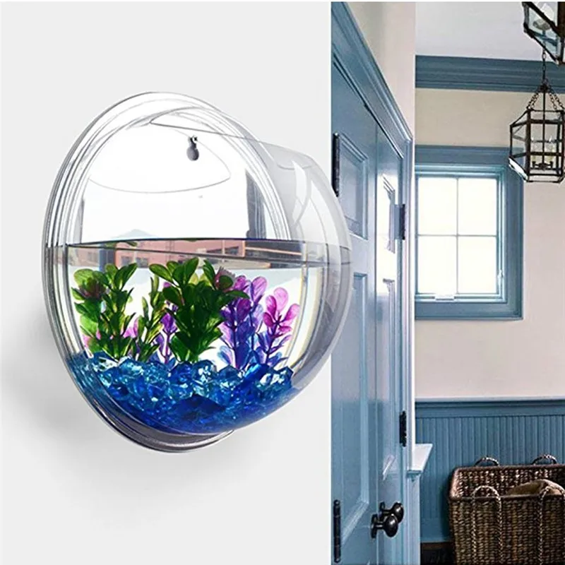 Aquarium Fish In Bowl - アクリルの壁にぶら下がっている水族館,植物の花瓶,花,ミニ水族館の装飾,オフィスの装飾
