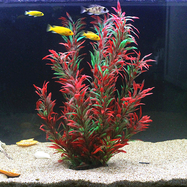 Aquarium Fish Quarantine - 人工水槽50cm,珍しい植物,水族館,偽の竹の葉,水草,プラスチック製の紫色の緑の水草,造園の装飾