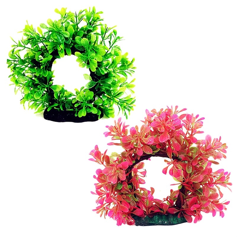 Aquarium Fish Green - 水中リース 人工水中プラスチック水族館水槽水生フェイク低木草水生植物緑の草ピンクリース
