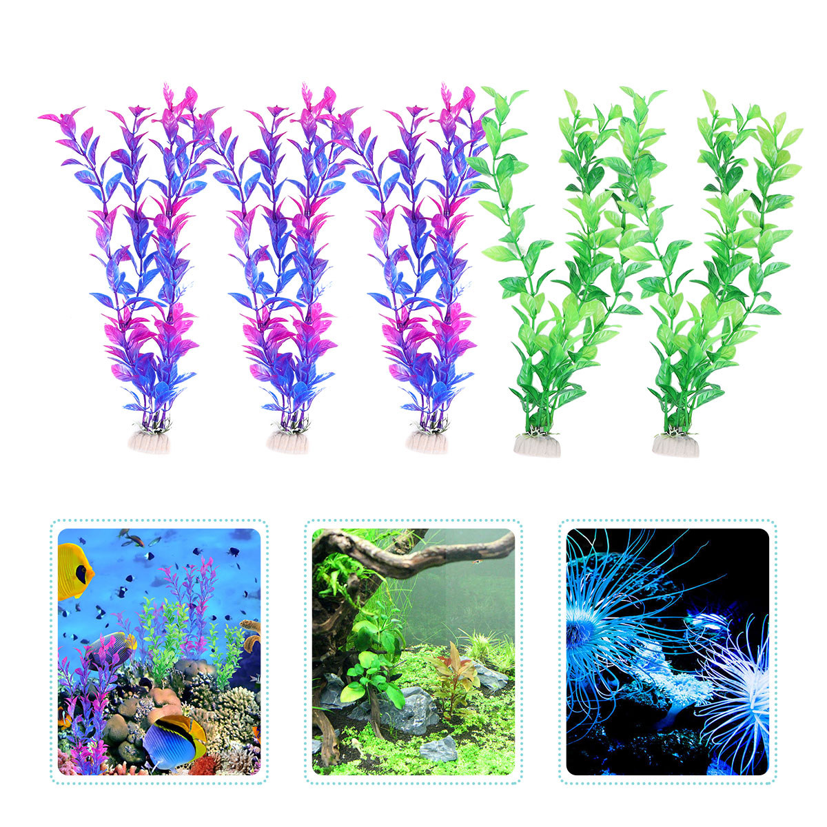 10個入り人工水生植物セット（緑5個、紫5個）水槽、リビング - Aquarium Fish Green のレビューと価格