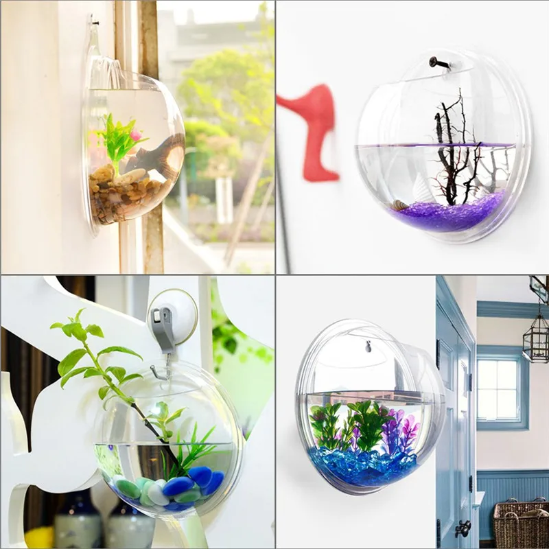 アクリルの壁にぶら下がっている水族館,植物の花瓶,花,ミニ水 - Aquarium Fish In Bowl のレビューと価格